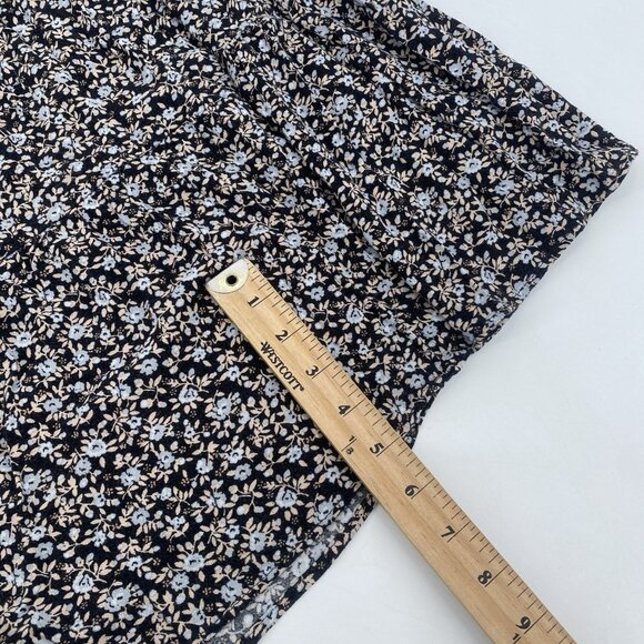 Aerie Size M Black Floral Print Short Sleeve Tiered Midi Dress Boho Peasant - Picture 5 of 13